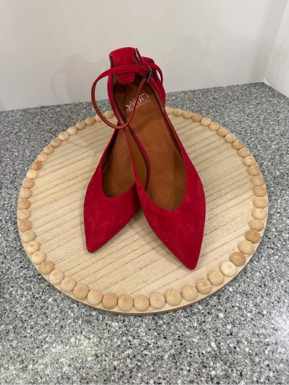 Franco Sarto Coralie Red Suede Pointed Toe Ankle Strap Pumps Size 10